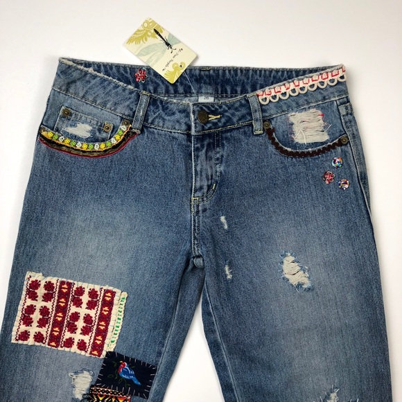 Free People Vintage Patch Embellished Jeans H484 - Picture 4 of 8